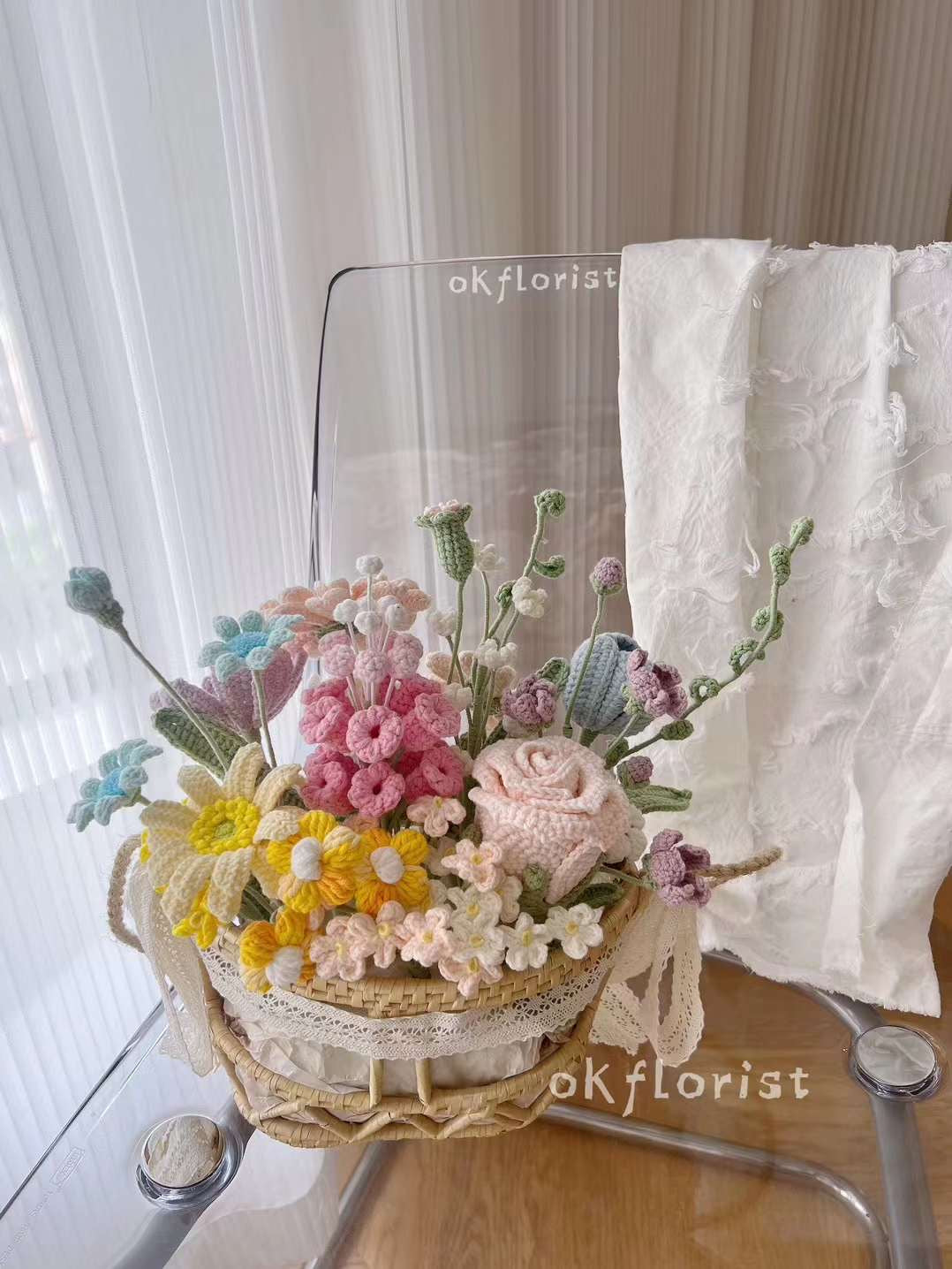 Flower Basket Handmade Crochet Flower Gift