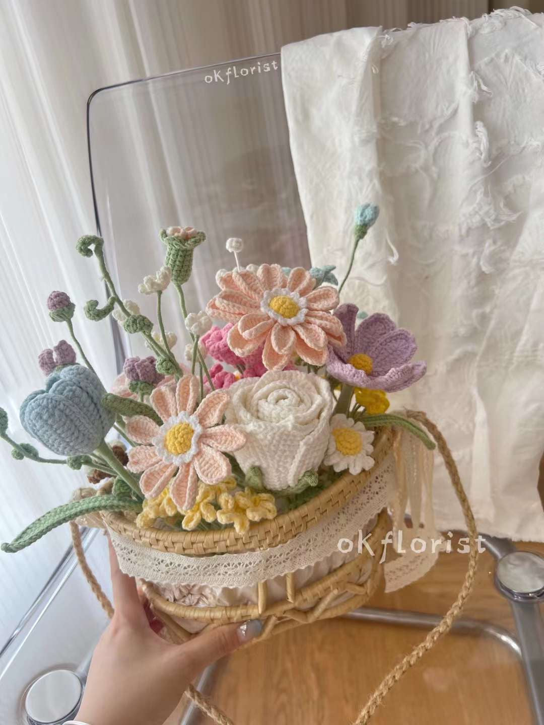 Flower Basket Handmade Crochet Flower Gift