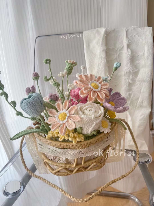 Flower Basket Handmade Crochet Flower Gift