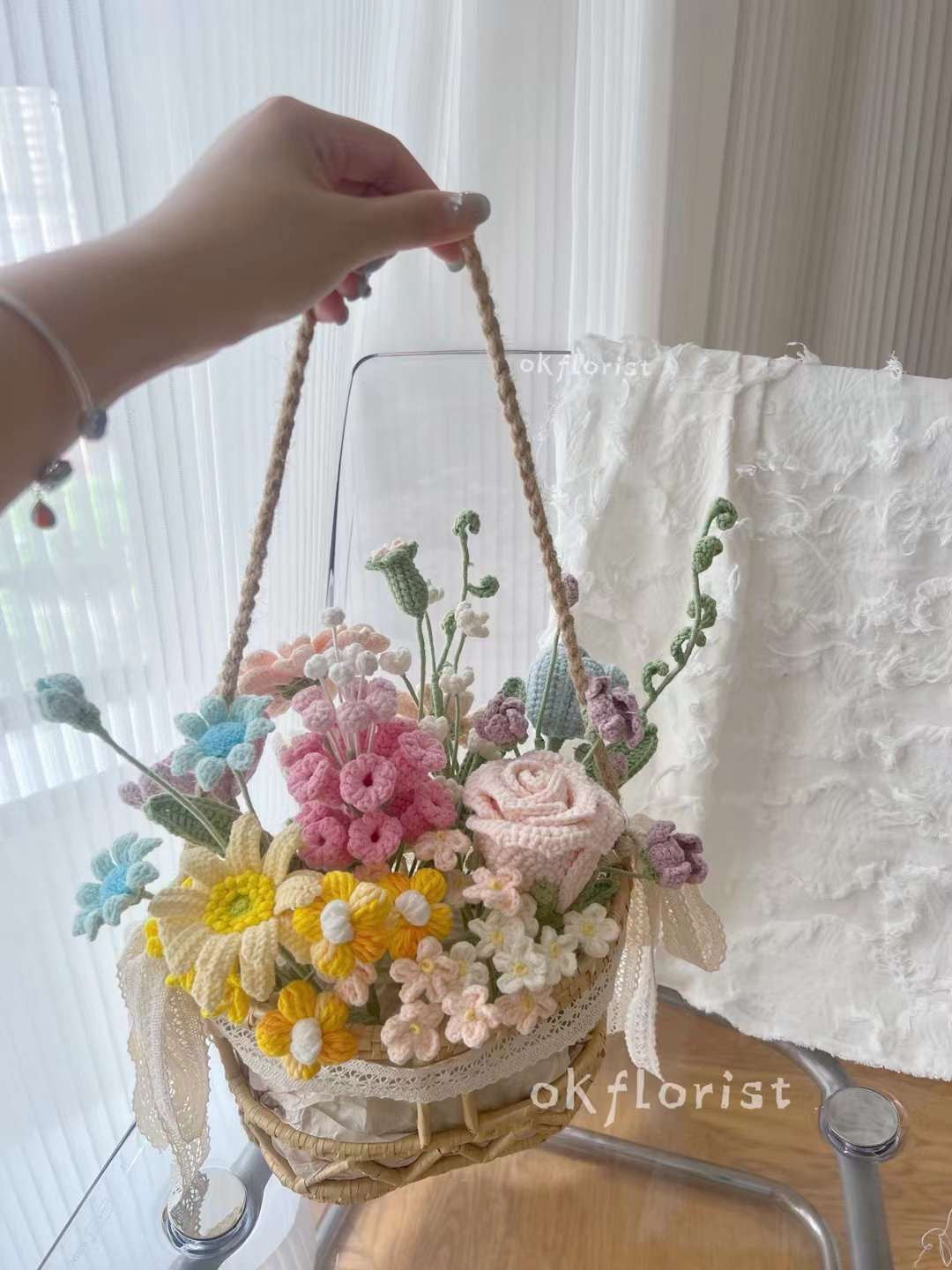 Flower Basket Handmade Crochet Flower Gift