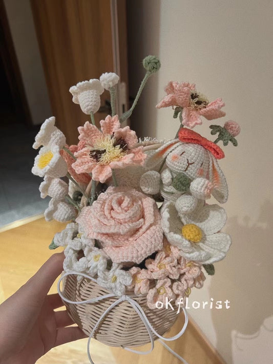 Flower Basket Handmade Crochet Flower Gift