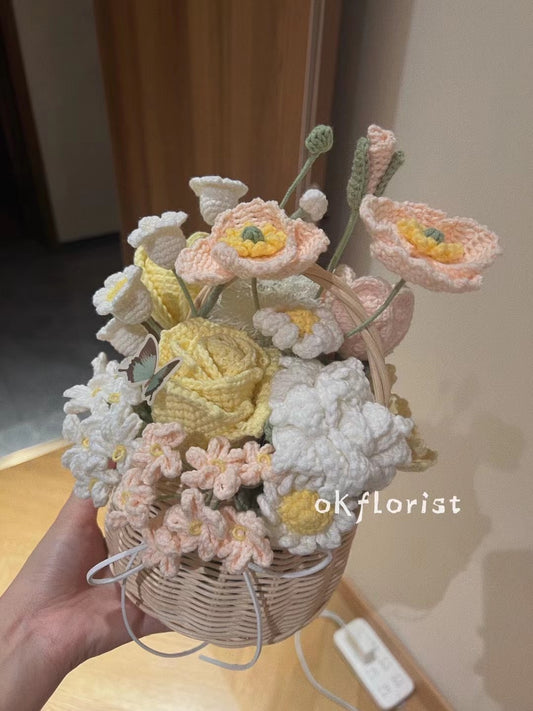 Flower Basket Handmade Crochet Flower Gift