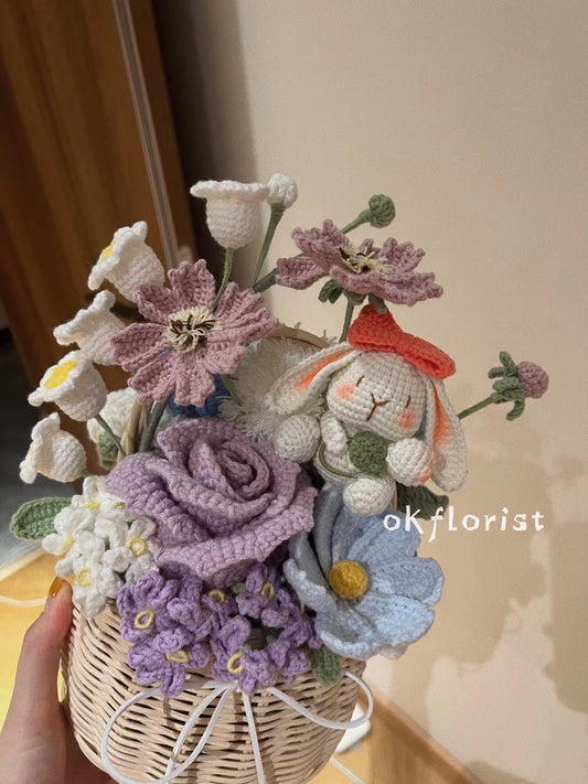 Flower Basket Handmade Crochet Flower Gift
