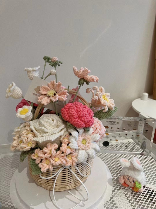 Flower Basket Handmade Crochet Flower Gift